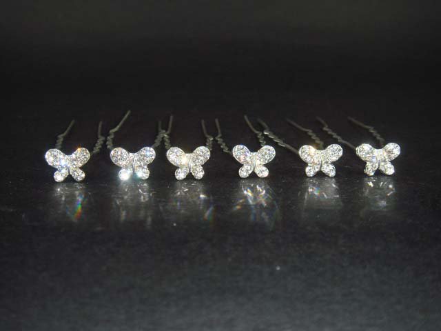 6 Bridal Butterfly Rhinestone Crystal Hair pins BH178