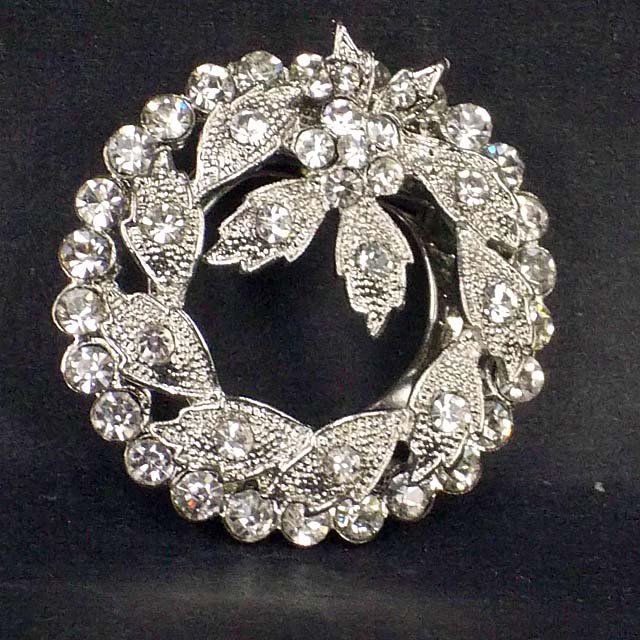 Bridal Prom Round circle flower wreath rhinestone crystal scarf clip BU71