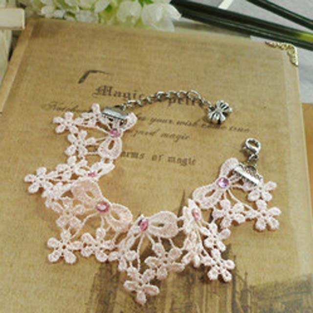 Sexy pink Lolita Crochet flower Lace sexy Bow Bracelet BR215