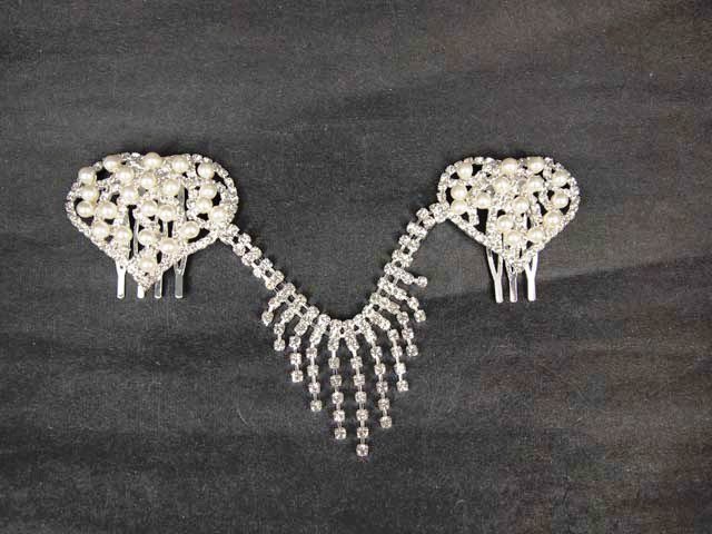 Bridal Faux Pearl Rhinestone Headdress Headpiece Heart Hair tiara Comb RB474