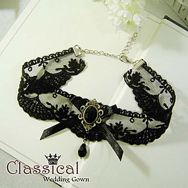 Gothic Lolita Lace ribbon Black Choker necklace NR222