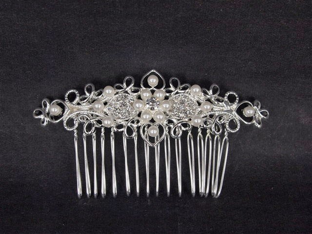 Bridal Rhinestone Faux Pearl Headpiece crystal Hair tiara crown Comb RB496