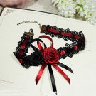 Gothic Sexy Lolita Lace ribbon Black Red Rose Flower Choker necklace NR243