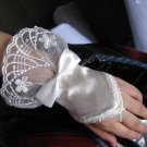 Bridal Crochet Bow ivory Lace Satin Crochet Fingerless Gloves S02