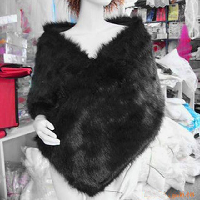 Bridal Faux Fur Shrug Black Shawl Stole Wrap Cape SF116