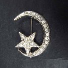 Bridal Crystal Moon Star Rhinestone Brooch pin PI311