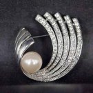 Bridal Rhinestone Faux pearl crystal Brooch pin PI556
