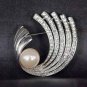 Bridal Rhinestone Faux pearl crystal Brooch pin PI556