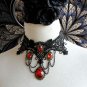 Gothic sexy Lolita Red Bead dangle Black Victorian style Choker necklace NR362