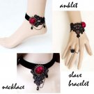 Gothic sexy Lolita Lace ribbon Red Flower Black Choker necklace NR343