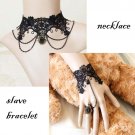 Gothic Lolita Black Flower lace Belly dance bracelet necklace set BR304