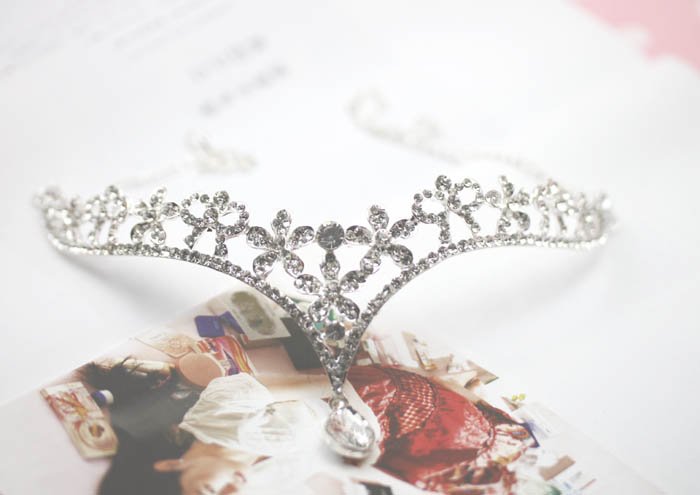 Bridal Rhinestone Crystal Prom Crown dangle Flower Hair tiara necklace HR198