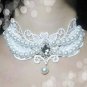 Gothic sexy Lolita Lace flower white faux pearl rhinestone Choker necklace NR375