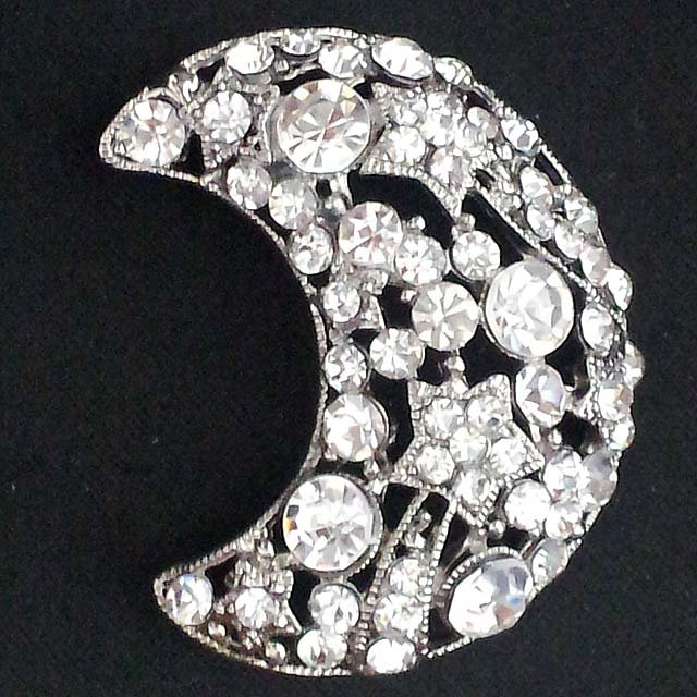 Bridal Rhinestone moon crystal scarf cake dress decoration Brooch pin PI551