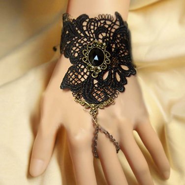 Sexy Belly dance Rhinestone rose flower Black Lace gothic slave Bracelet BR284