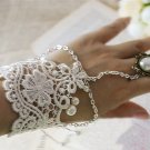 Lolita Faux pearl flower Sexy White Lace gothic Belly dance slave Bracelet BR235