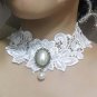 Bridal Gothic sexy Lolita Lace ribbon Faux pearl white Choker necklace NR339
