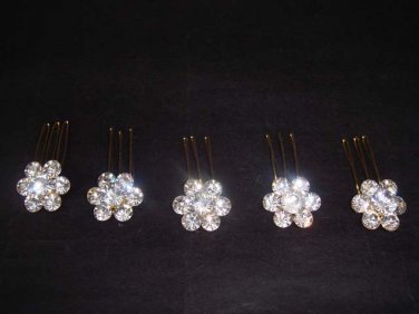 5 pcs Bridal Rhinestone gold tone Crystal Hair comb RB234