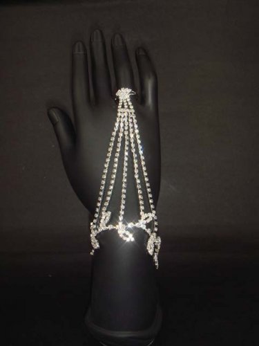 Sexy Rhinestone belly dance leaf slave crystal Bracelet with ring BR169