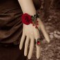 Lolita Belly dance Rhinestone Red flower Black Lace gothic slave Bracelet BR335