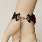 Lolita Belly dance Rhinestone Red flower Black Lace gothic slave Bracelet BR335