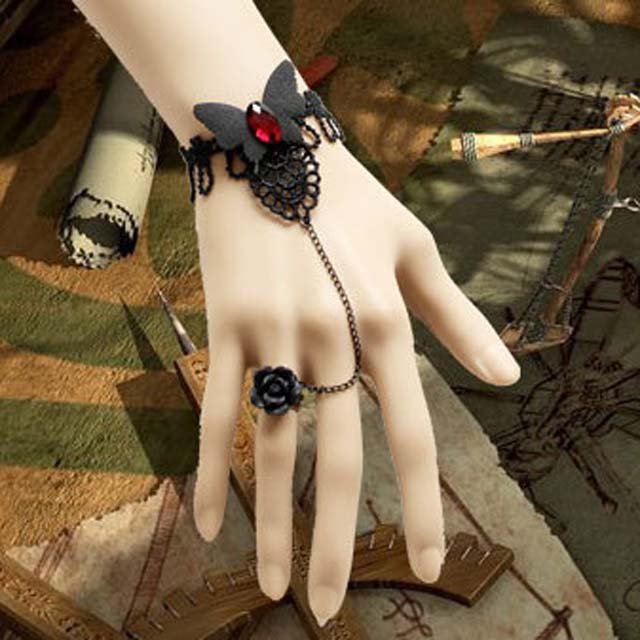 Gothic Lolita Sexy Butterfly black Red Belly dance slave bracelet BR308