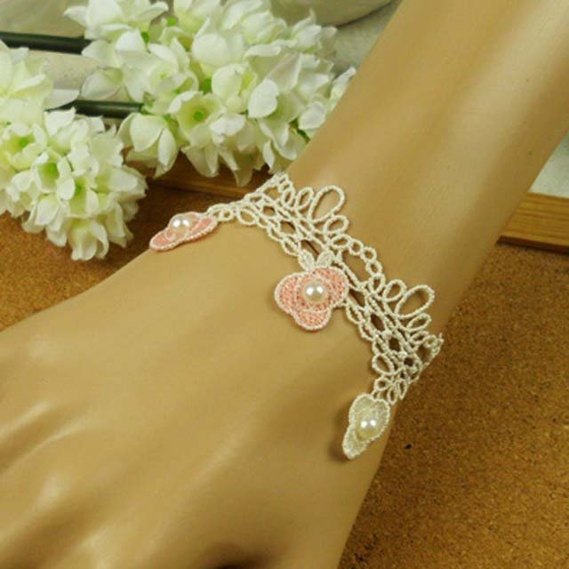 Sexy Lolita Pink Rhinestone rose flower white pink fancy Bracelet BR274