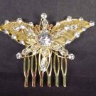Bridal Rhinestone Butterfly gold tone Headpiece crystal Hair tiara Comb RB567