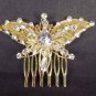 Bridal Rhinestone Butterfly gold tone Headpiece crystal Hair tiara Comb RB567