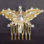 Bridal Rhinestone Butterfly gold tone Headpiece crystal Hair tiara Comb RB567