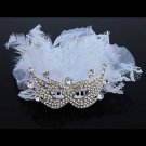 Bridal Rhinestone prom Mask white lace feather comb RB576
