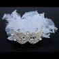Bridal Rhinestone prom Mask white lace feather comb RB576