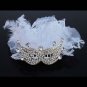 Bridal Rhinestone prom Mask white lace feather comb RB576