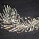Bridal feather bling large crystal Vintage style Rhinestone Brooch pin PI579