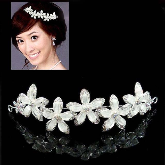Bridal Rhinestone crystal headpiece White flower Hair crown Tiara HR200