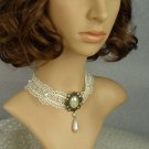 Gothic sexy Lolita Lace White Bead Faux pearl Choker necklace NR380