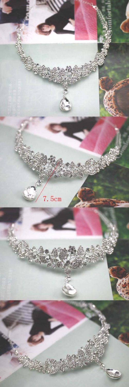 Bridal Rhinestone Crystal Prom Crown dangle Butterfly Hair tiara necklace HR189