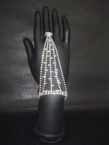 Sexy Belly dance Rhinestone cuff slave Bracelet with ring BR198