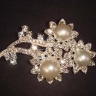 Bridal Faux Pearl Flower Rhinestone Brooch pin PI451