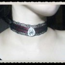 Gothic sexy Lolita Lace drop rhinestone Red ribbon Black Choker necklace NR377