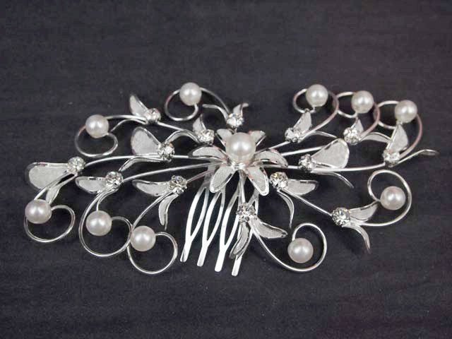 Bridal Crystal Rhinestone Faux pearl Headpiece Flower Hair tiara Comb RB585