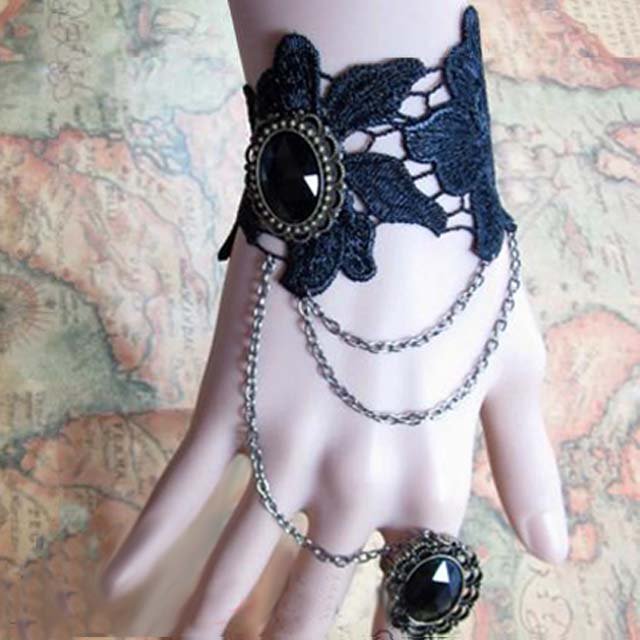 Sexy Belly dance Rhinestone Black Lace gothic slave Bracelet BR296