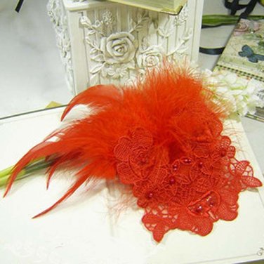 Bridal White Rhinestone Lace Feather Headpiece Hair Fascinator  BA168