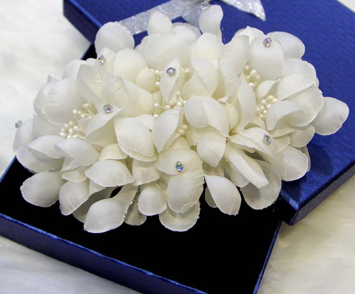 Bridal White topknot Headpiece Hair Flower Fascinator Crochet Bead clip BA176