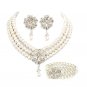 Bridal Rhinestone crystal Faux pearl Flower earring bracelet necklace set NR394