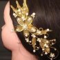 Bridal Rhinestone Flower Crystal gold tone Wedding Hair Comb RB35
