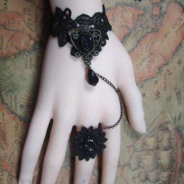 Sexy Belly dance Rhinestone Black Lace gothic slave Bracelet -thin hand BR268