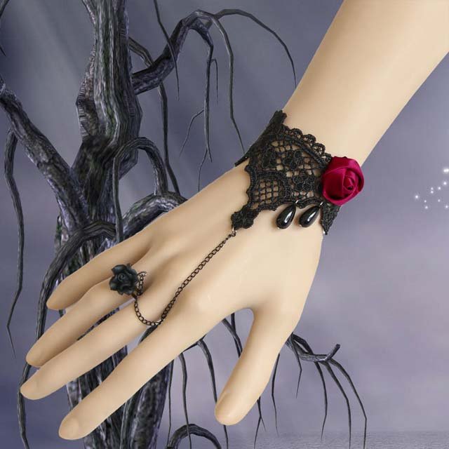 Gothic Lolita Sexy Flower Red black Belly dance slave bracelet BR294