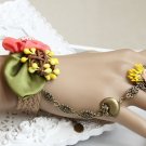 Sexy Lolita Belly dance pink flower green leave bird slave Bracelet BR331