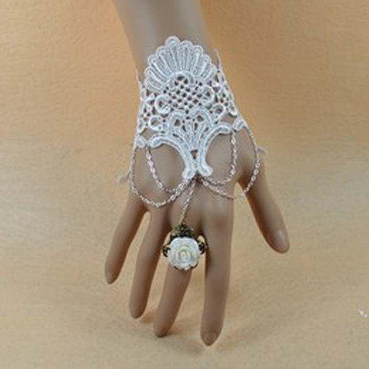 Gothic Lolita Sexy Flower lace white Belly dance slave bracelet BR333
